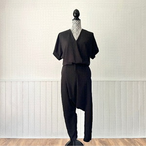 Zara Basic Black Plunge Neck Ankle Zip Harem Jumpsuit Size S